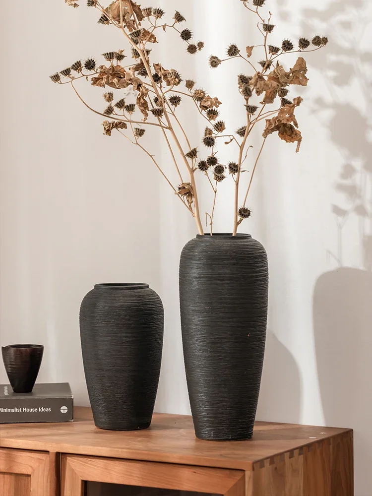 Living room flower arrangement ceramic flower ware coarse pottery jar Nordic simple TV cabinet dining table decoration