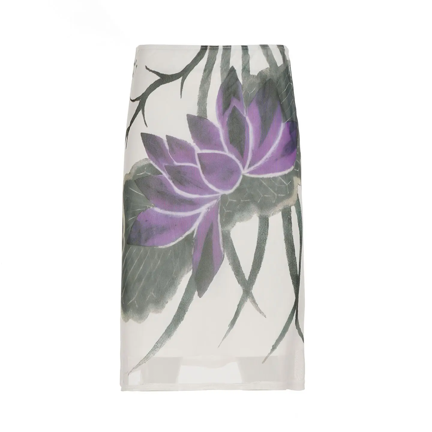 

Kimotimo Purple Flower Print Mesh Skirt Women 2025 Summer Low Waist Slim Fit Midi Skirts Elegant Fairycore Y2k Aesthetic Faldas