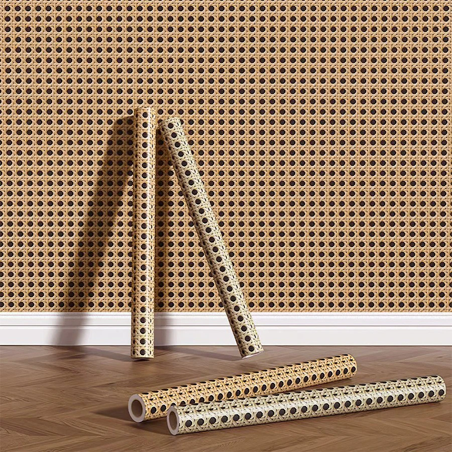 Rattan Weave Sticker Self Adhesive Wall Paper for Cabinet Furniture Renovation Vintage Home Decor