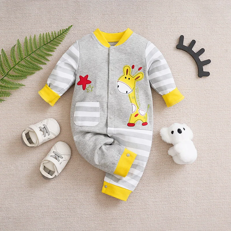 Baby Boy And Girl Newborn Jumpsuit Children\'s Clothing Baby Cute Cartoon Giraffe Spring And Autumn Season Long Sleeved Jumpsuit