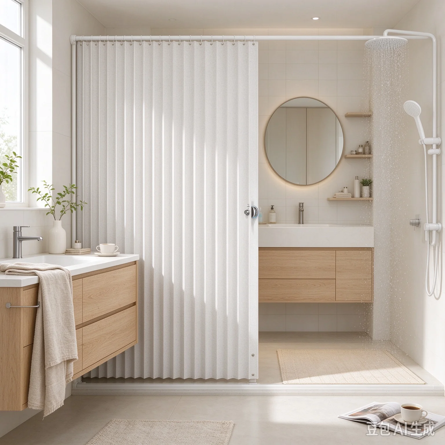Foldable Shower Curtain Magnetic Waterproof Mildew-Proof Design Bathroom Partition Use Blinds for Toilet Modern Home Decor Set