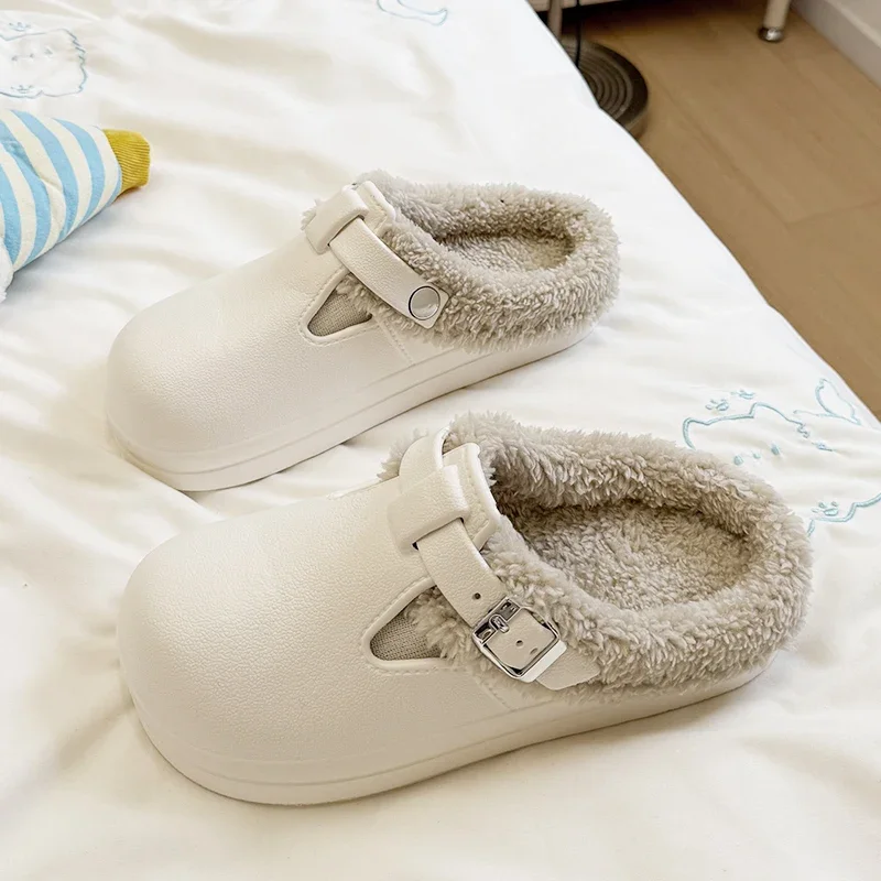 Waterproof Closed Toe Eva Birken Slippers 2025 Winter Warm Plush Home Slippers Woman Non Slip Flat Heels Indoor Cotton Shoes image 5