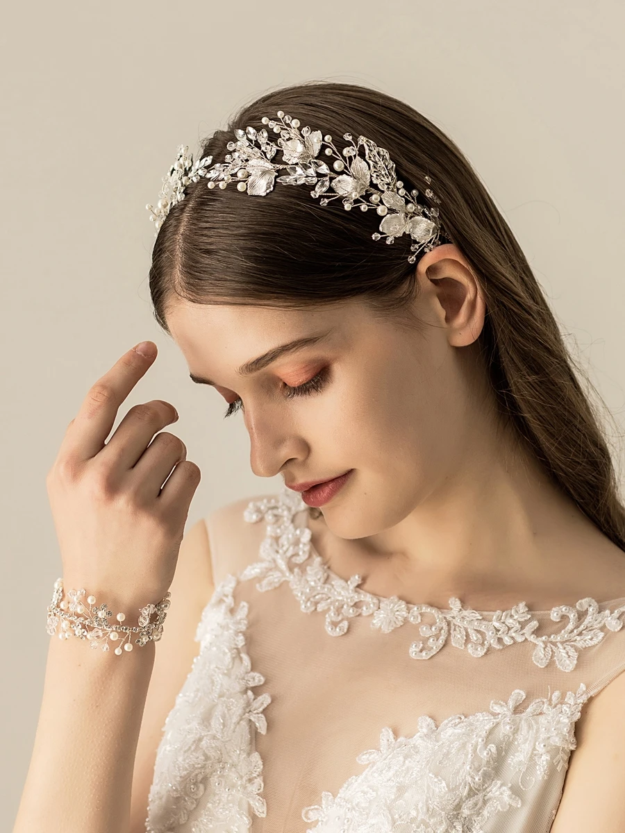 خمر فلاش الماس الزفاف هدية الزفاف عقال اكسسوارات الشعر، ورقة الفضة حجر الراين قسط الشعور