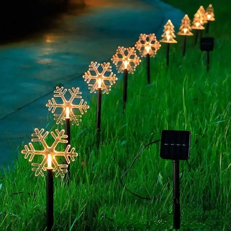 5pcs LED Solar Lawn lamps outdoor impermeabile albero di natale fiocchi di neve stelle Decor Party Garden portico Landscape Sunlight Lamps