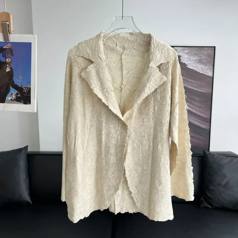 Giacca da abito plissettata Miyake Heavy Industries, colletto da abito in tinta unita, giacca Cardigan autunnale