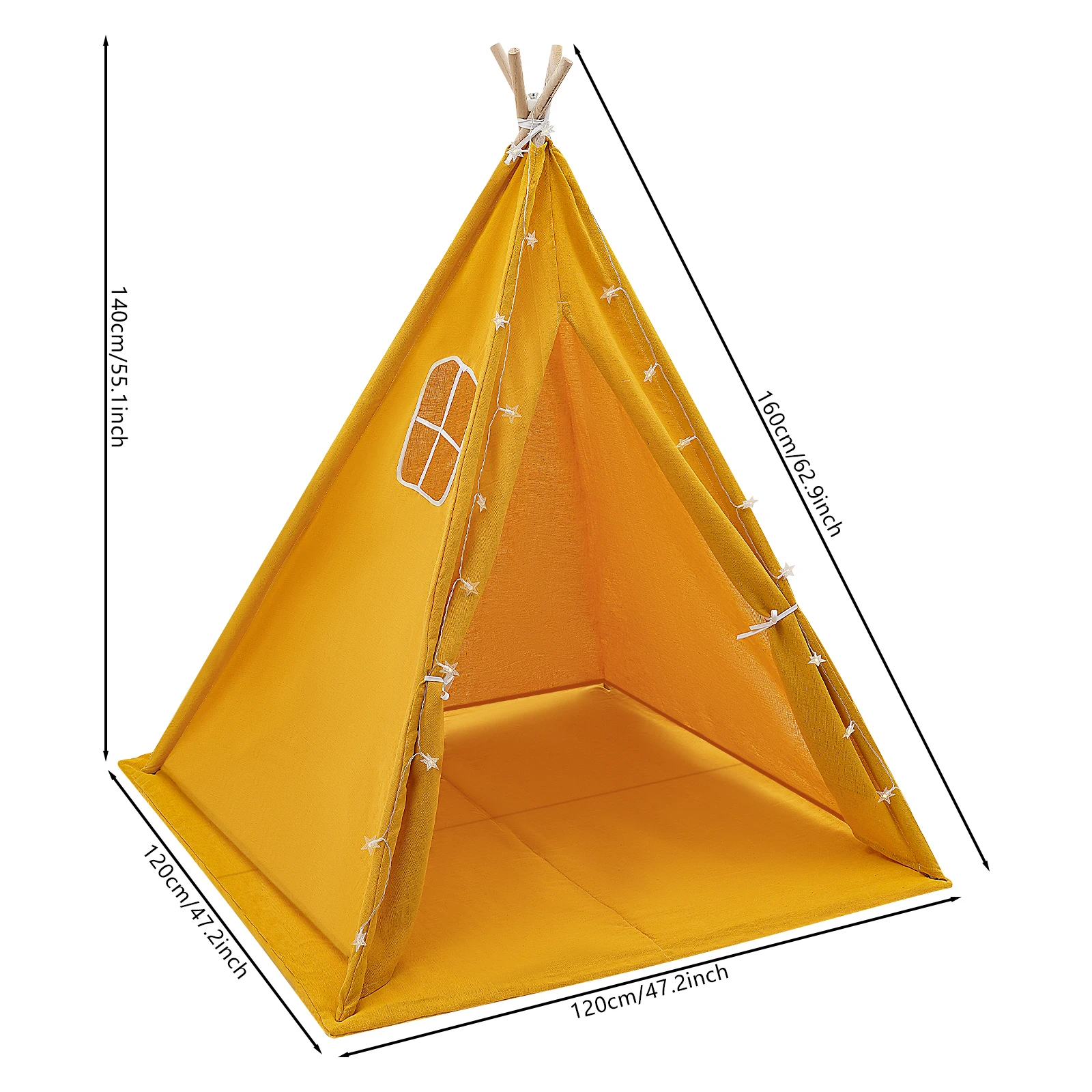 Tipi-Zelt für Kinder – Spielzelt aus 100 % Baumwolle und Leinen mit gepolsterter Matte und Sternlichtern, faltbares Indoor-Spielzelt für Mädchen und Jungen – Detail 6