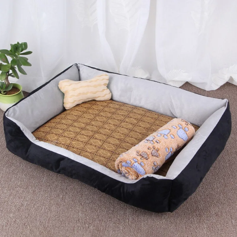 Plush Cozy Dog Bed for Small Medium Large Breeds Warm Soft Rectangular Pet Mat Cushion