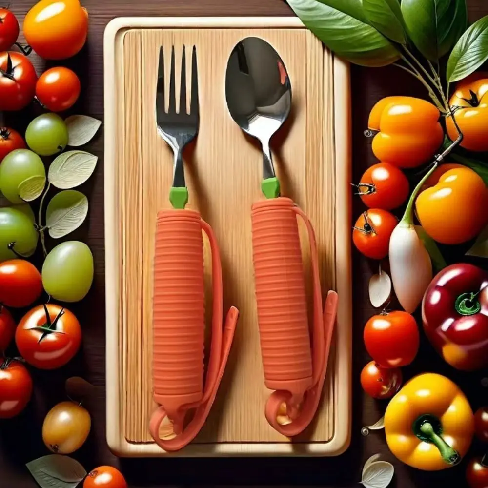 Anti-Shake Stainless Steel Fork and Spoon Ergonomic Portable Food Aid Spoon Lightweight Easy To Use Elderly Auxiliary Tableware