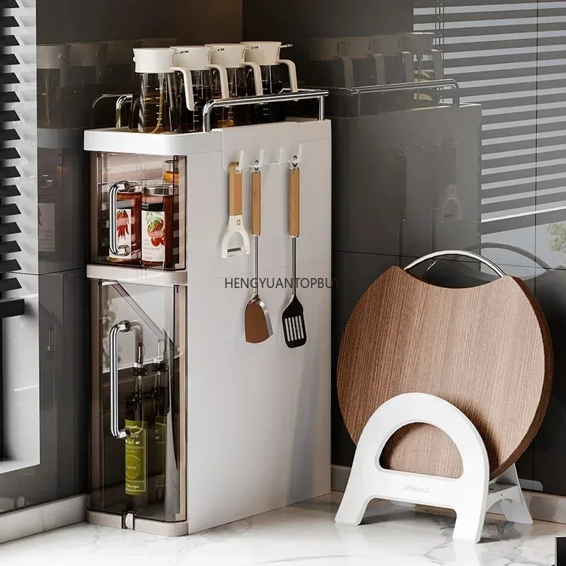 2/3 Layer Spice Storage Rack Kitchen Organize Spice Shelf Pull-Out Efficient Locker with Hooks Wheels Integrated Sl-im C 4