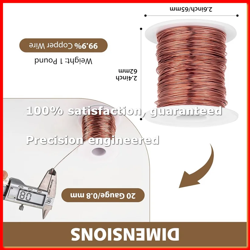 99.9% Dead Soft Copper Wire, 20 Gauge/ 0.8 mm Diameter, 328 Feet/ 100 M, 1 Pound Spool Pure Copper Wire-A79M