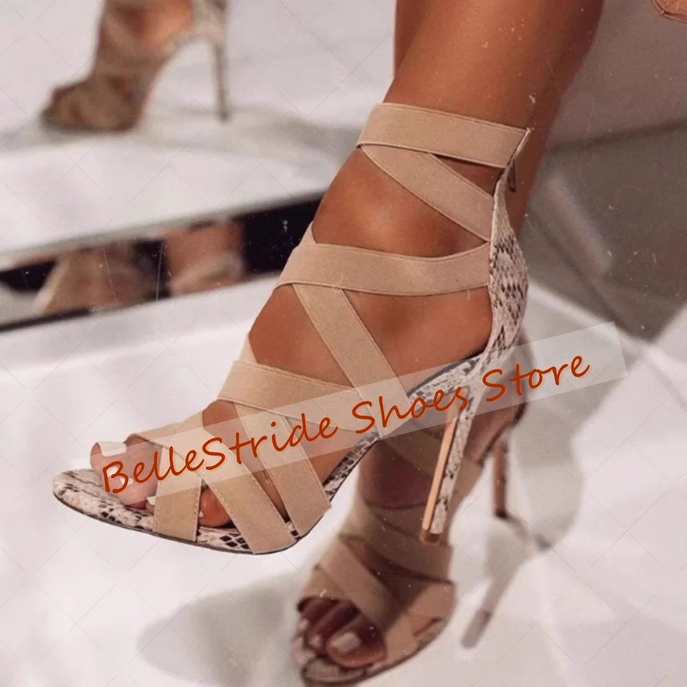 

Apricot Cross Strap Back Zipper Sandals Open Toe Women Shoes Stilettos High Heels Party Banquet Dating 2025 Zapatos Para Mujere