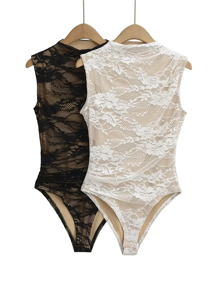 

Spicy Girl Sle Double Layer Hollow out Lace Jumpsuit Women Summer Outdoor Wear 2025 New Slim Sexy Crotchl Top