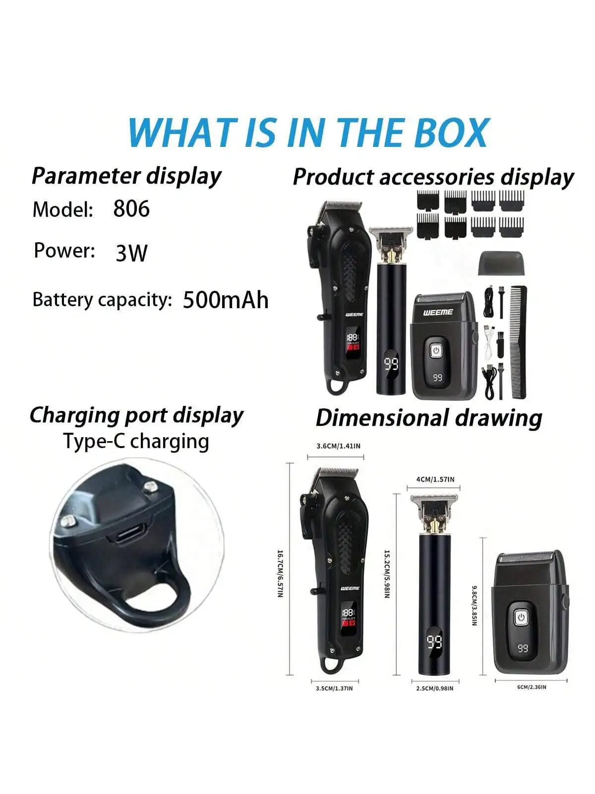 مجموعة ماكينة قص الشعر الاحترافية لعام 2026، ماكينة حلاقة كهربائية مع ماكينة تشذيب وشفرات حلاقة على شكل حرف T، شاشة LCD، ضوضاء منخفضة، قابلة لإعادة الشحن #4