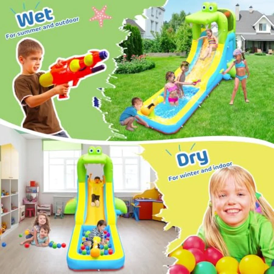 Inflatable Water Slide - Crocodile Theme Bounce House Water Park with Blower, Climbing Wall, Splash Pool, Water Cannon, Blow up