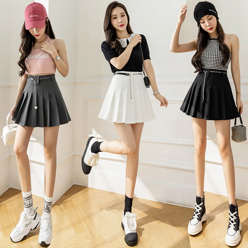 Coigarsam Women's High Waist Short Skirt - Office Lady Korea Style - Spring Collection - Black, White, Gray - Zipper Detail