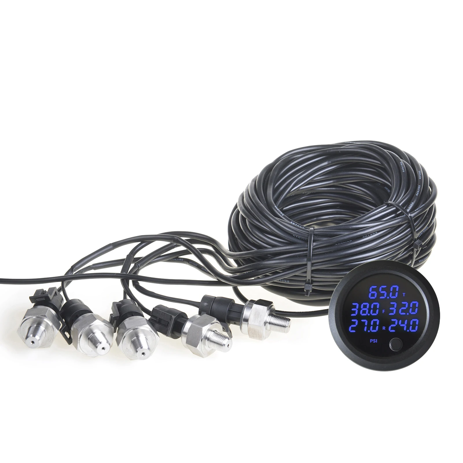 LED 5 in 1 Display Air Suspension Pressure Gauge PSI Universal Air Suspension 0-20 Bar With 5 Pieces 1/8NPT Electrical Sensors