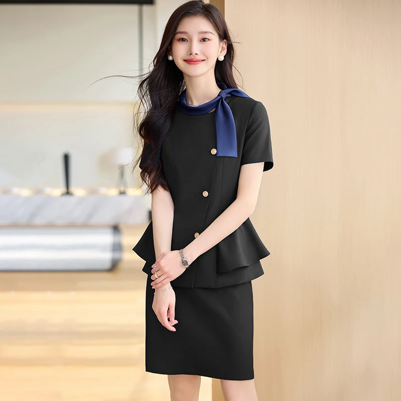 NAVIU Summer Short Sleeve Formal Professional Business Suits 2 Piece Set With Pants And Tops For Women Office Work Wear Blazers