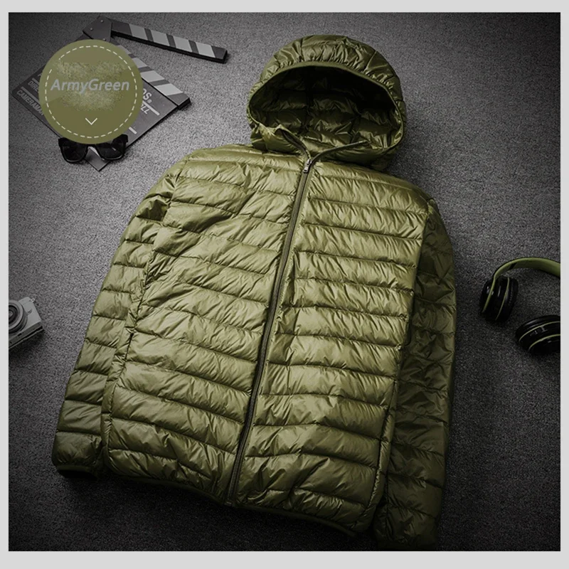 Mens Coat Autumn Winter Ultralight Thin Down Jacket 90% White Duck Down Hooded Jackets Warm Coat Parka Men Portable Outwear 2022