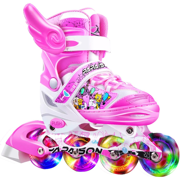 Venda quente em estoque meninos e meninas 4 PU completo piscando ajustável crianças patins inline