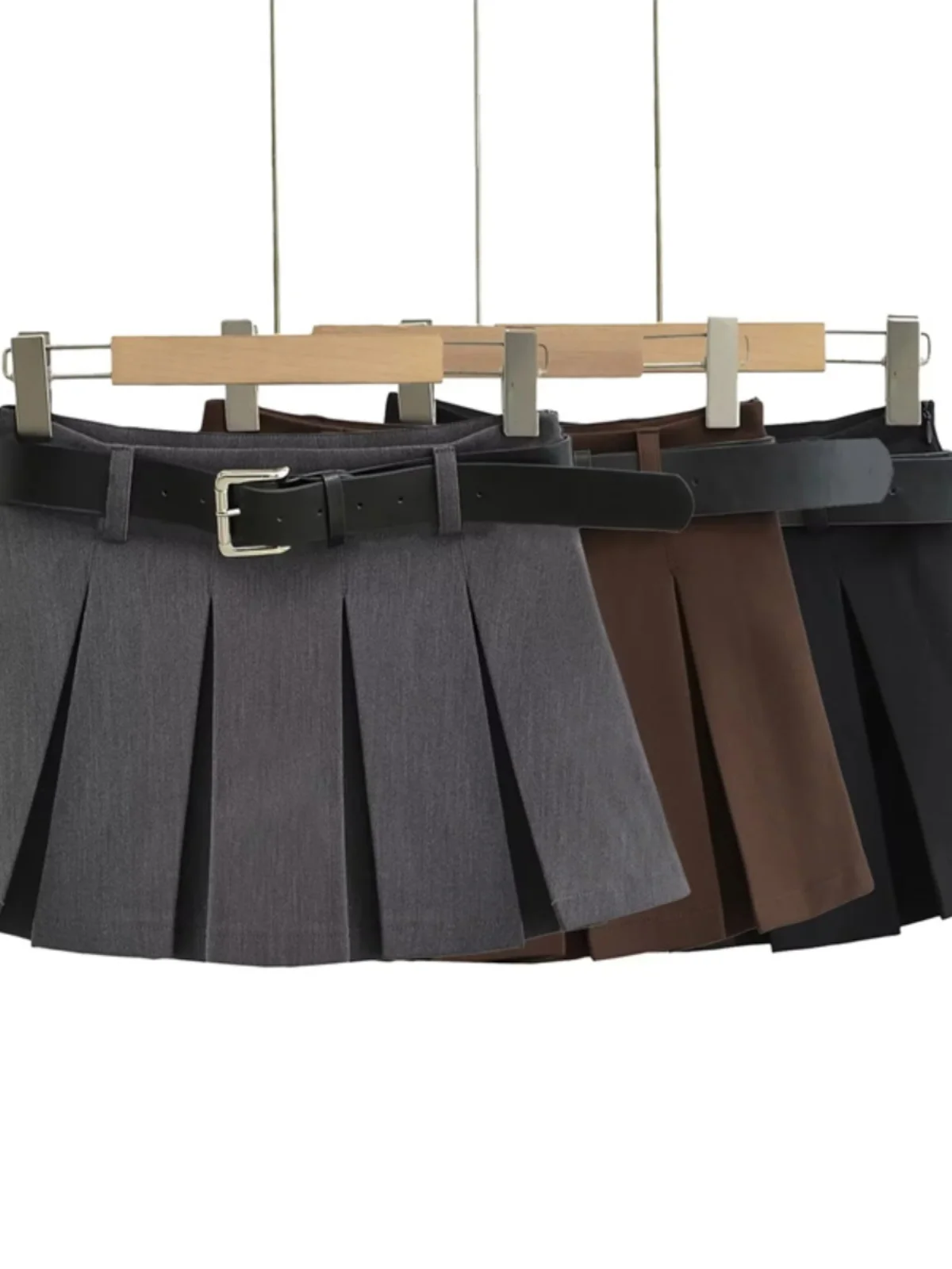 

High Waist A-Line Skirt with Belt Anti-Light Spring Summer New Sle ort Bla Pleated Skirt for Women Street Sle