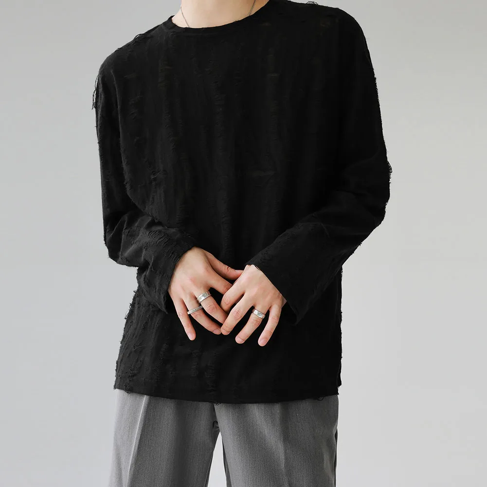 Camisa desgastada Top de manga larga Tela de algodón acogedora Estilo de ocio diario Ropa casual de moda Material inelástico