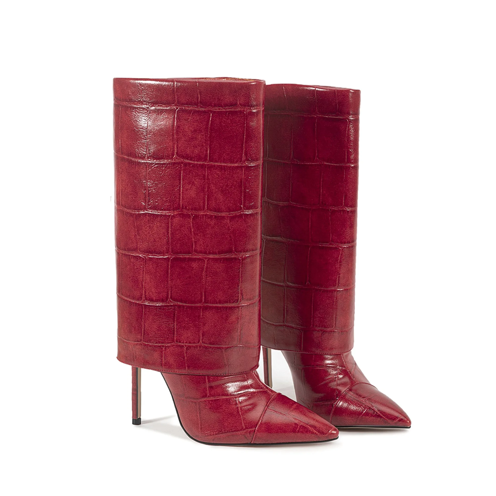 Botas de falda de tacón alto ajustadas puntiagudas para mujer de otoño e invierno, botas cortas de mujer de talla grande 35-46 con estampado de piedras a la moda