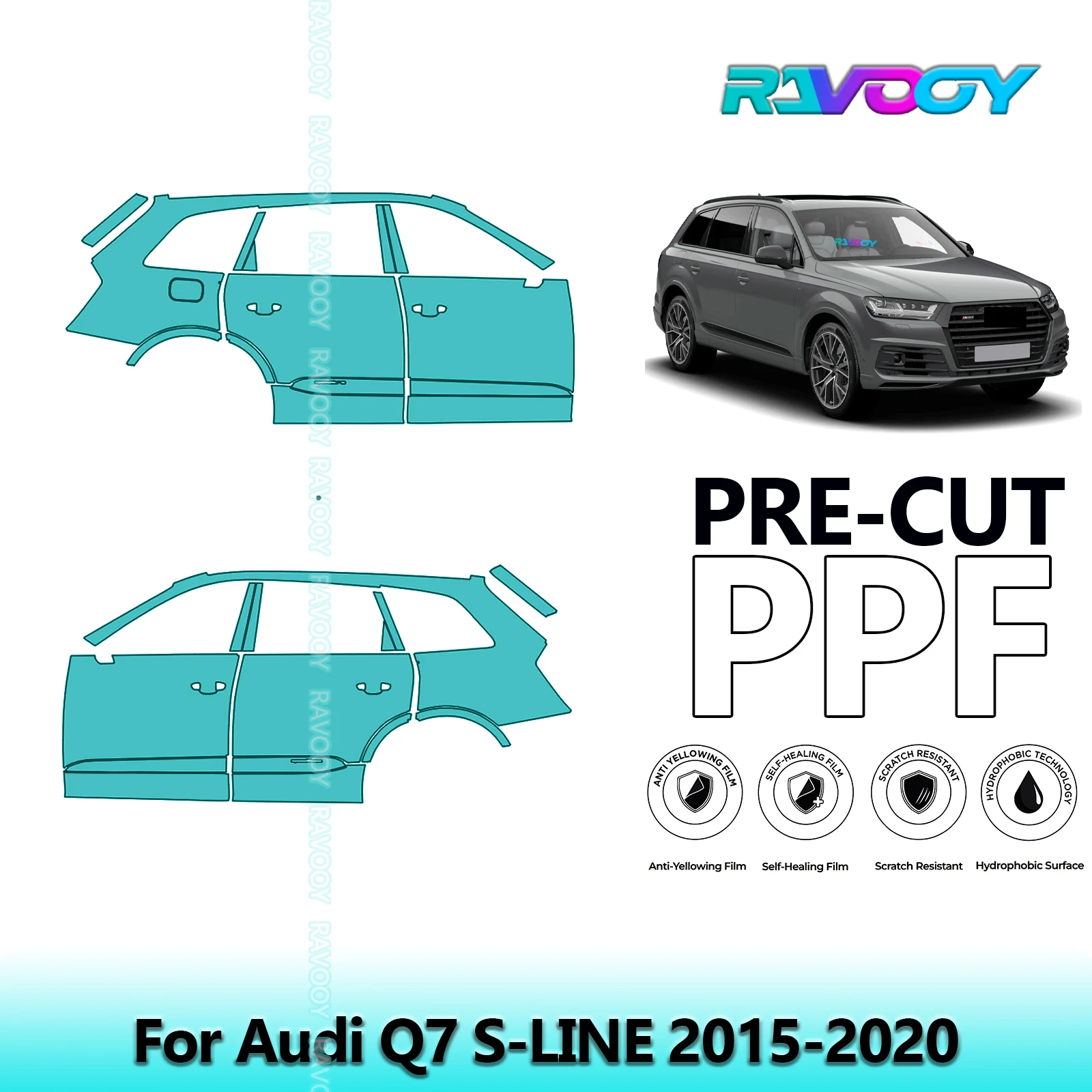 

For Audi Q7 S-LINE 2015-2020 8.5mil Clear Matte Pre-Cut PPF Door & A/B Pillar Kit TPU Paint Protection Film Set