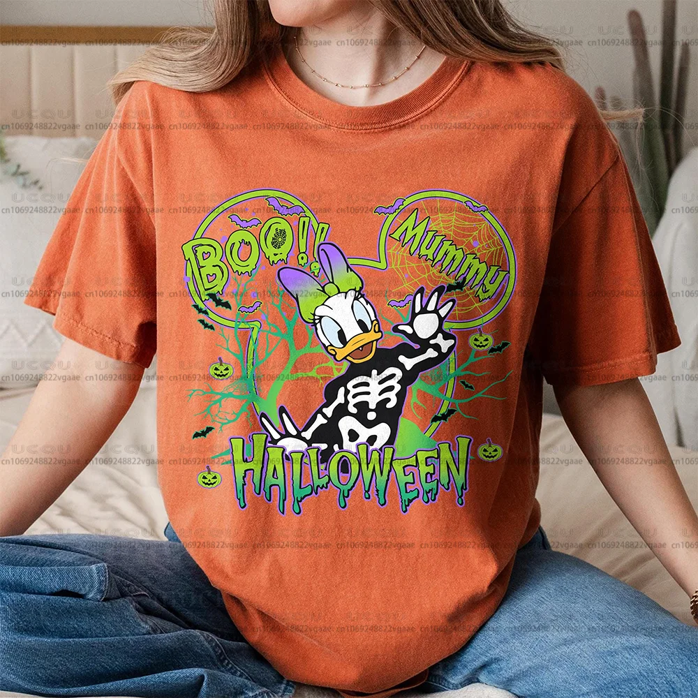 تي شيرت عتيق لشخصيات الهالوين المخيفة من ديزني تي شيرت علوي هيكل عظمي للعائلة ميكي ميني هدية Y2k سترة للحفلات للجنسين رحلة