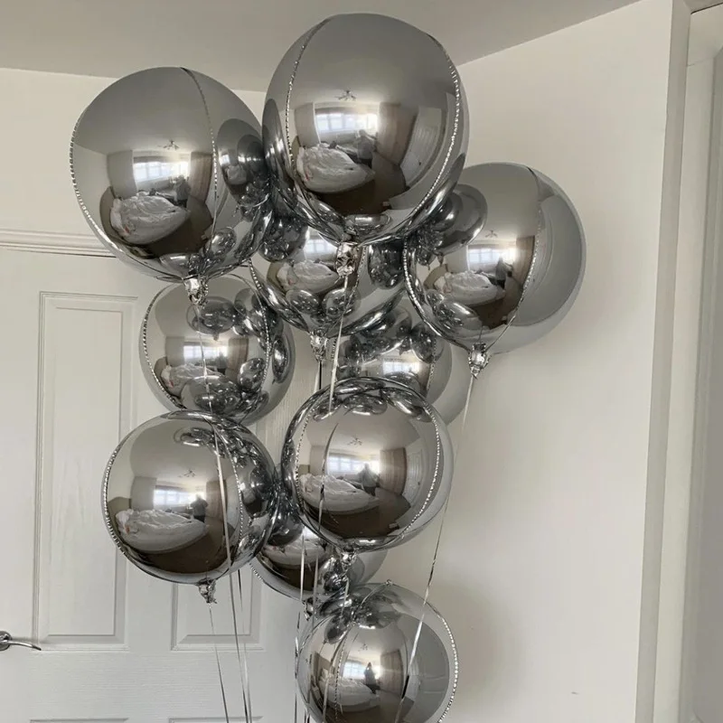 

10/5Pcs Metal Silver Gold 4D Round Foil Balloon Mylar Balloons for Birthday Wedding New Year Baby Shower Party Decorations