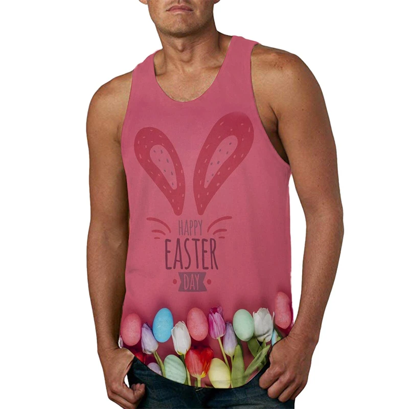 

Tank Tops For Men Funny 3D Egg Bunny Dye Sarcastic Tee Shirts Summer Easter Casual Lightweight Sleeveless Shirt Male Clothing