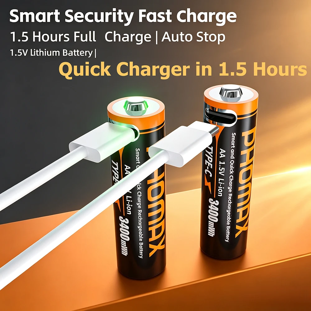 PHOMAX Wiederaufladbare Batterien AA 3400mWh AAA 666mWh Lithium-Ionen-Akku 1,5V AA/AAA Zelle für Uhren, Mäuse, Computer, Spielzeug, Fernbedienungen