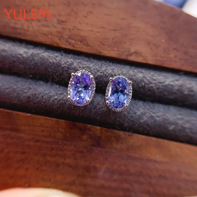 

Natural Tanzanite Gemstone Stud Earrings for Women Sterling Silver Classic Simple Jewelry Fashion Gift for Women