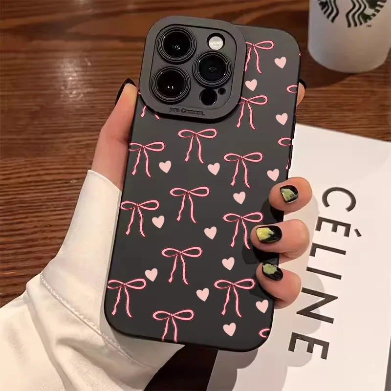 

Pop Black Bow Knot Matte Phone Case For IPhone 17 Air 16 15 14 13 12 Mini 11 Pro Max Plus 16E 7 8 SE X XS XR Shockproof Bumper C