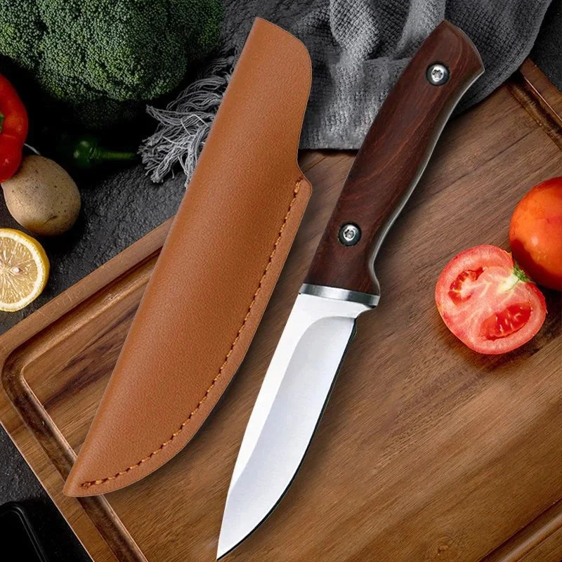 High Quality EDC Pocket Knife Portable Mini Fixed Blade Straight Knife Fruit Barbecue Camping Knife with Protective Sheath