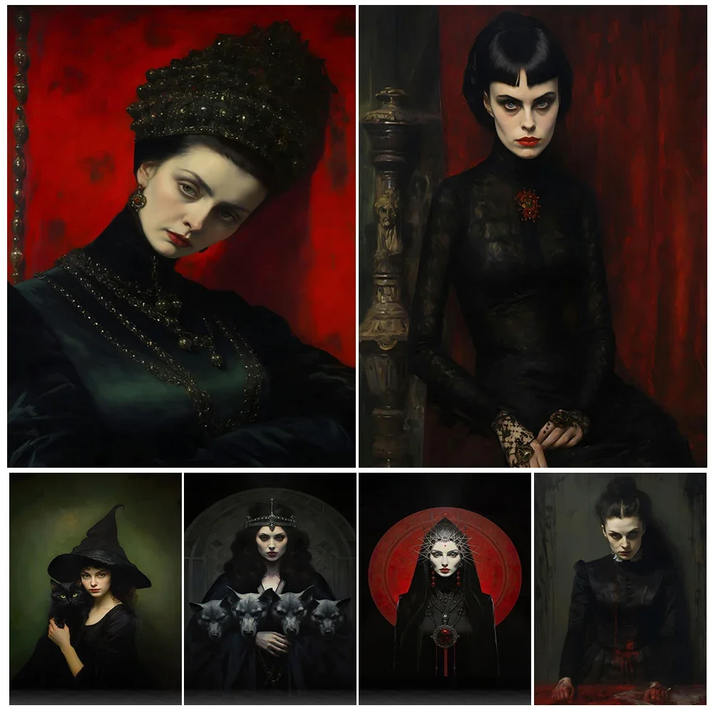 Blood Queen Dark Hell Magic Witch Witchcraft Wall Art Canvas Print  Dracula Bloodsucker Succubus Art Poster And Print Home Decor