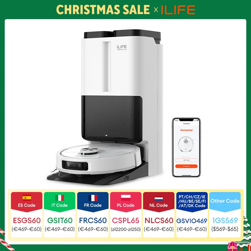 مكنسة روبوت ILIFE T60s مع محطة ذاتية الكفاءة لتجفيف الهواء الساخن، وجمع الشعر، وغسيل تلقائي، وAI وLDS، ورفع الممسحة التلقائية #1