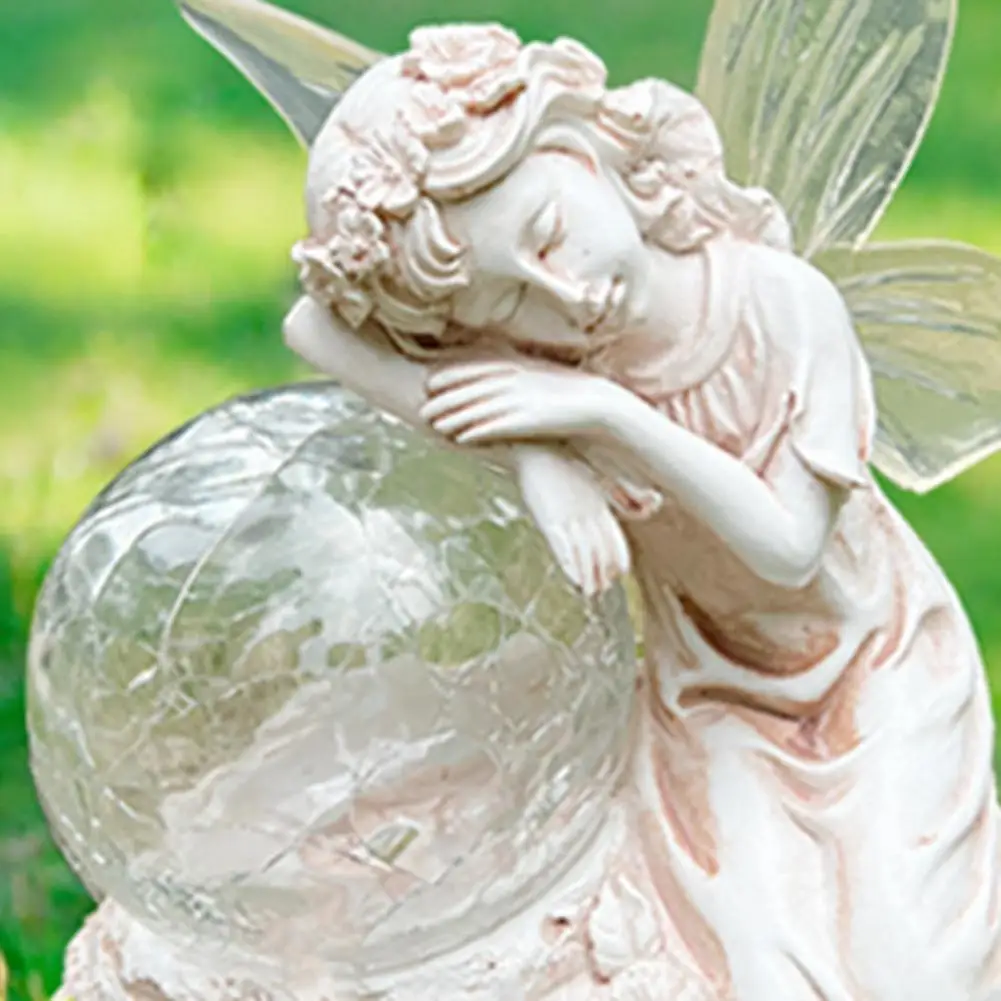 Whimsical Yard Decor Outdoor Solar Fairy Angel Statue Lights for Garden Decor Decorative Figurines with Ball Glass Sculptures