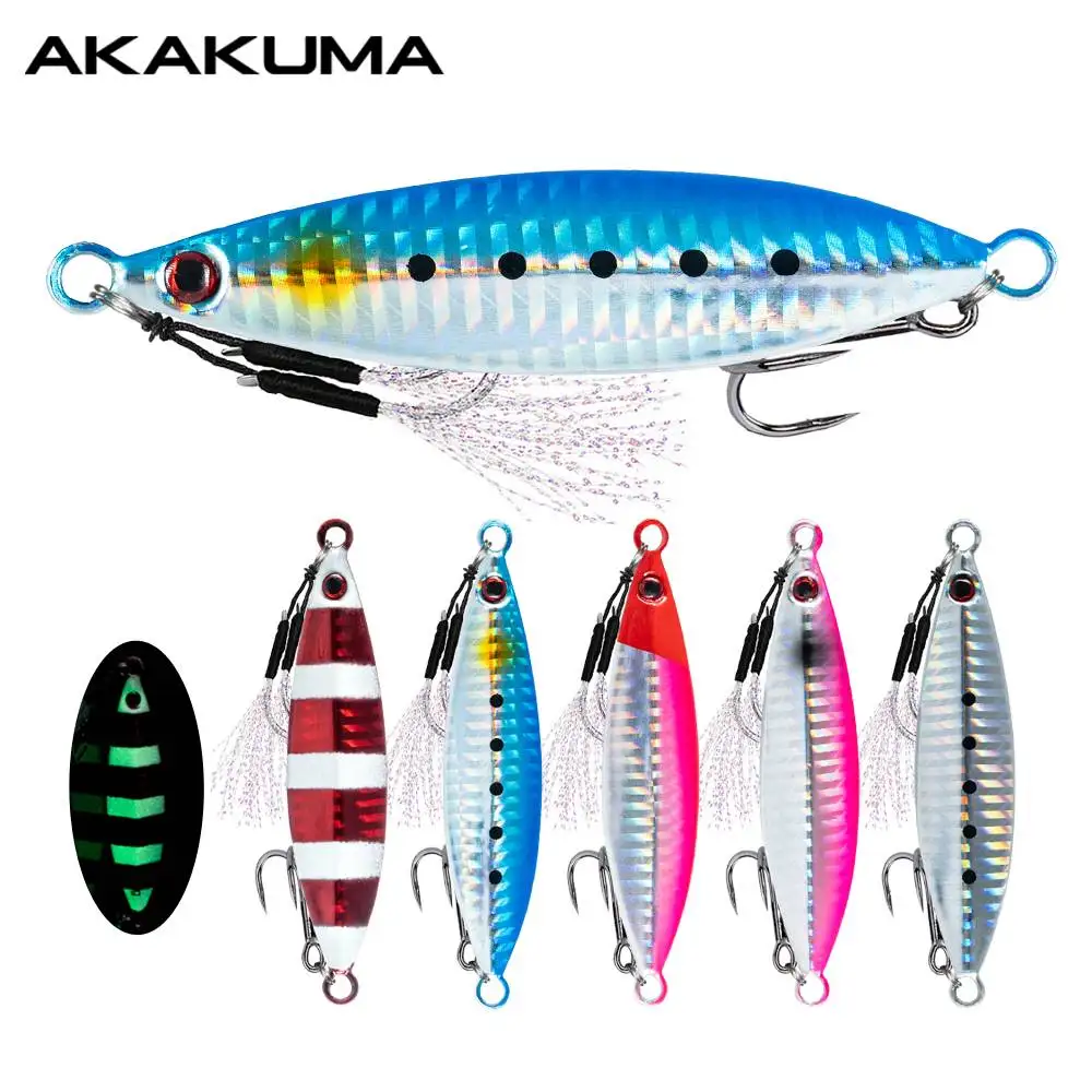 

5 шт., металлические рыболовные приманки, лазерная рыболовная приманка, светящаяся медленно тонущая приманка с тройным крючком и вспомогательными крючками