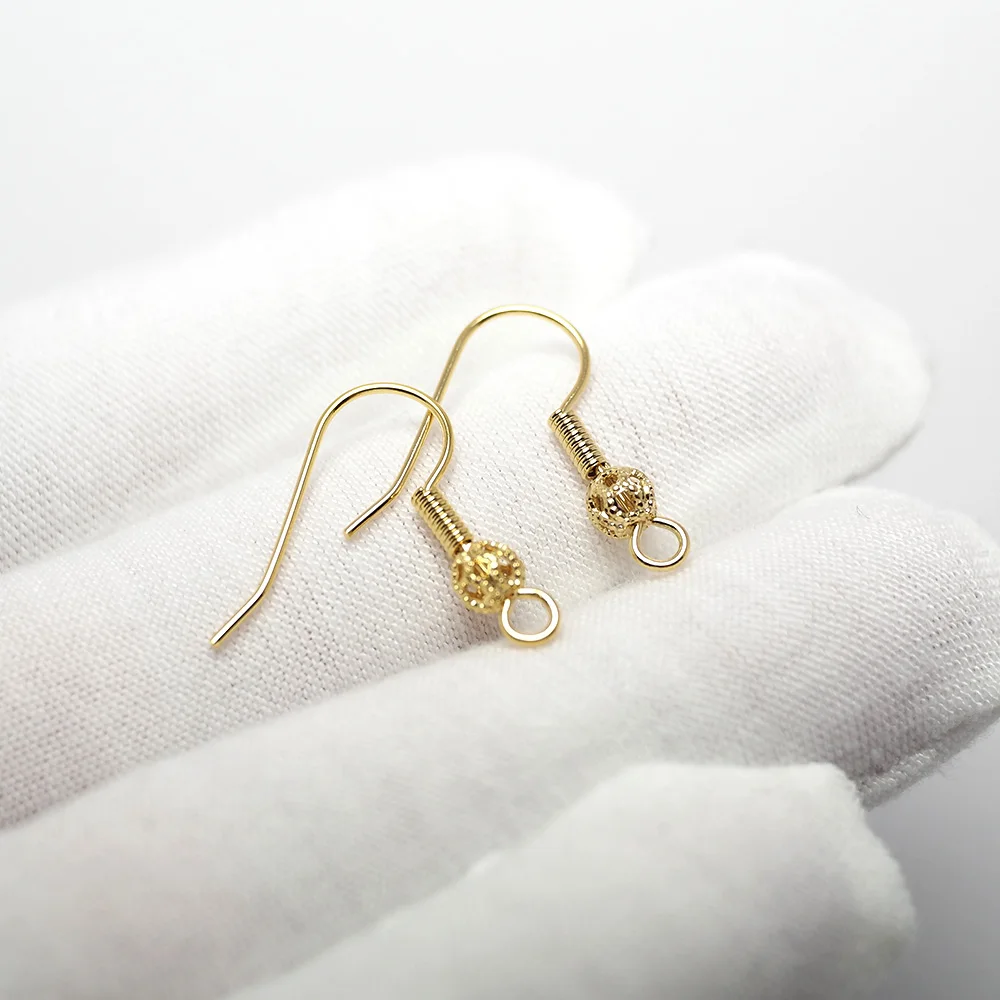 10pcs Ear Wire Hooks,24k Gold Plated Brass Hollow Out Ball Dot Ear Hooks,Dangle Earrings Findings,Delicate Intricate Components