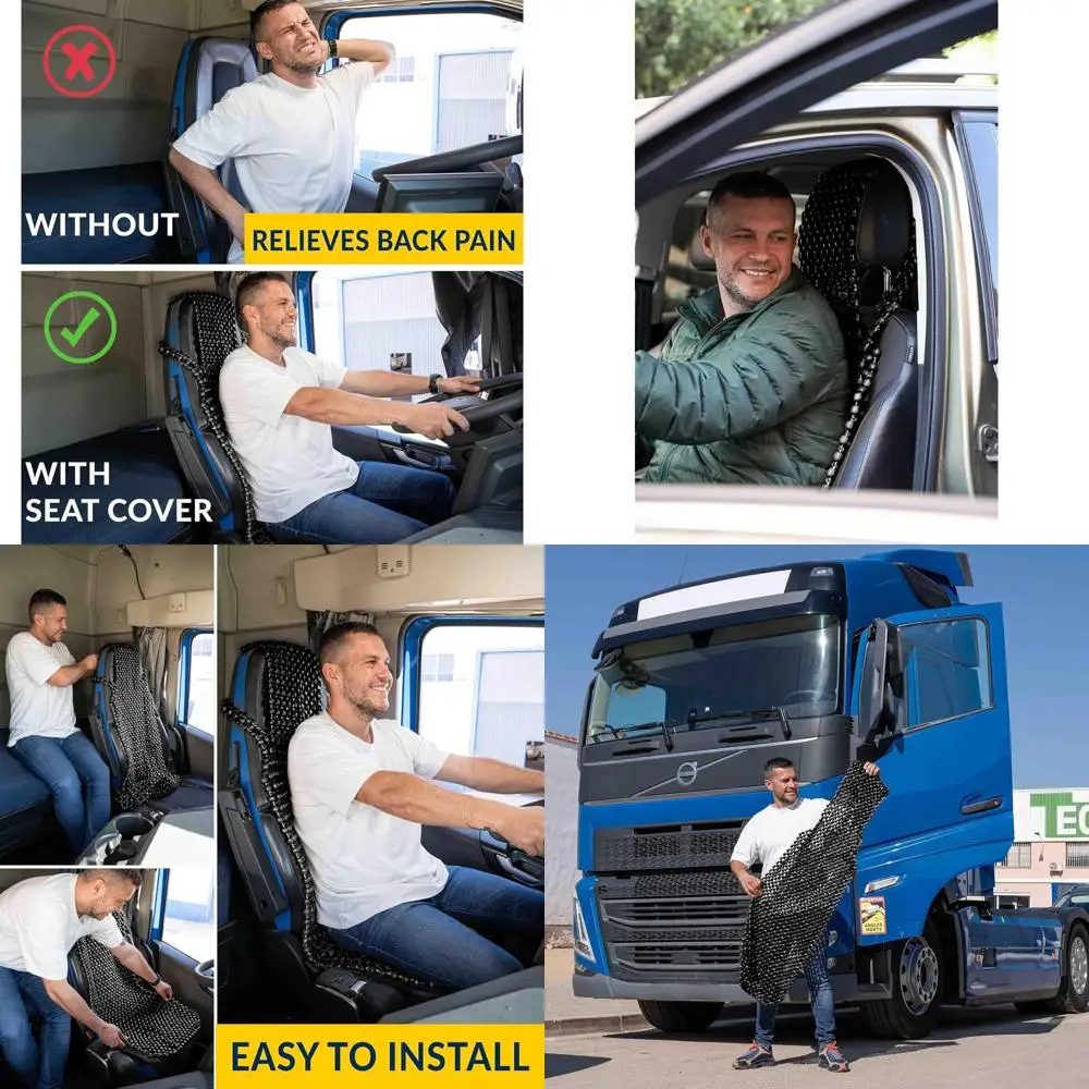 

Чехол на сиденье из бисера для охлаждения автомобилей, массажная подушка, автокресло из натурального дерева с бусинами для полугрузовика, прицепа, автомобиля (черный, 2 шт.)