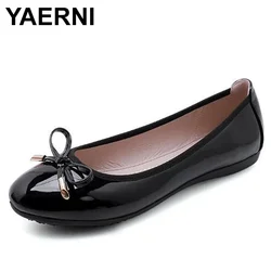 YAERNBig Size 42/43 Ladies Single Shoes Bowtie Flats Patent Leather Loafers Women Round Toe Roll-Up Shoes Woman Bridesmaid Flats