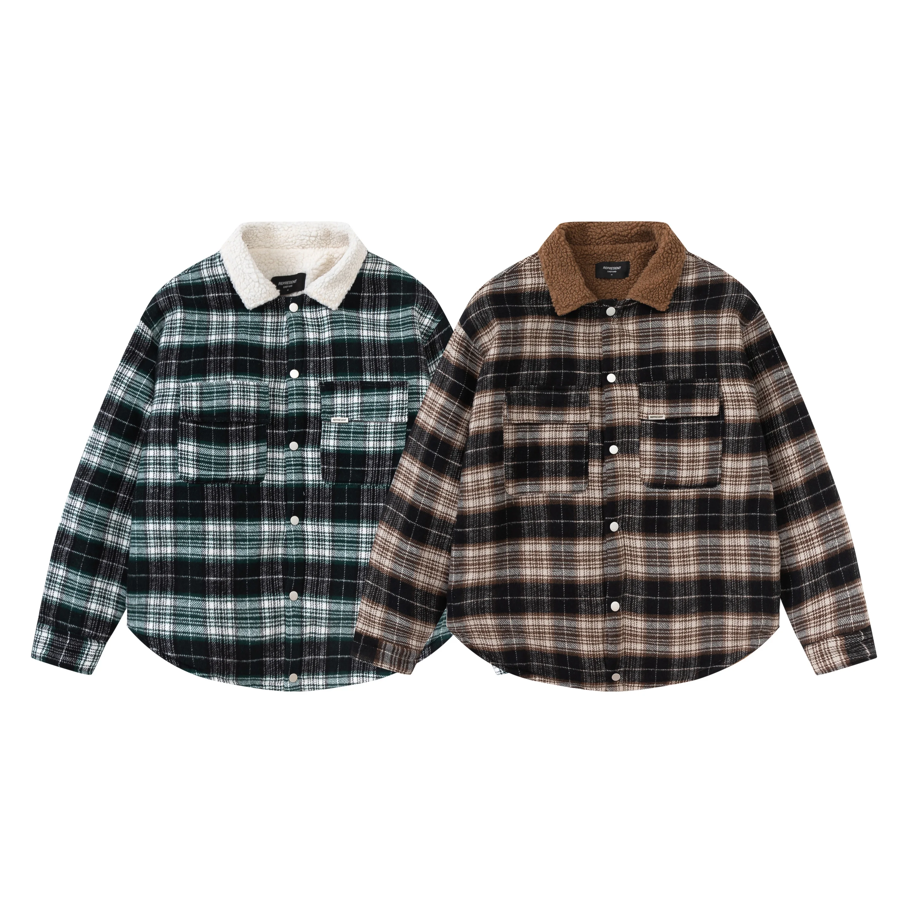 

Mens Clothing Flannel plaid stripes vintage lapel lamb fleece long-sleeved jacket trend ropa hombre