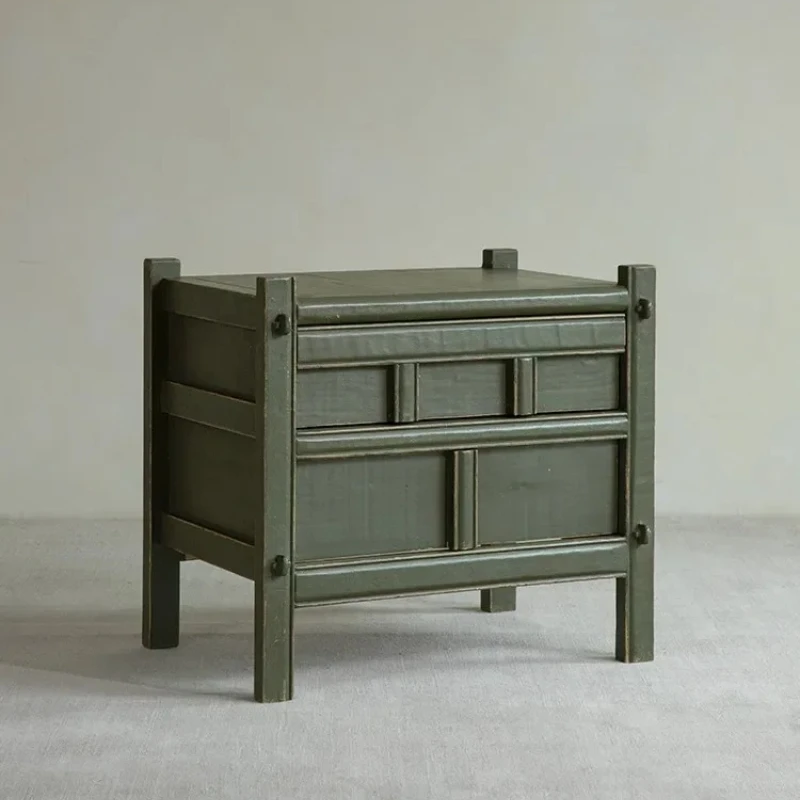 Homestay style simple bedside table do old color wabi wind living room solid wood side cabinetTJ