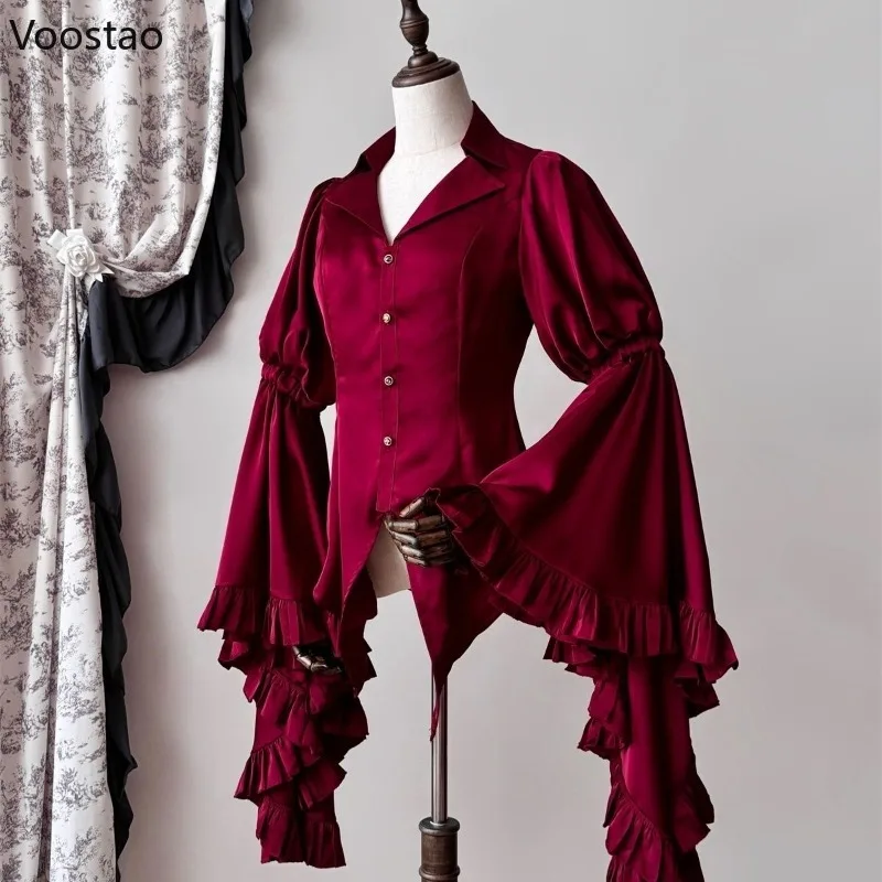 Japanese Vintage Elegant Lolita Shirt Women Victorian Gothic Flare Sleeve Blouses Female Y2k Aesthetic Casual Retro Tops Blusas