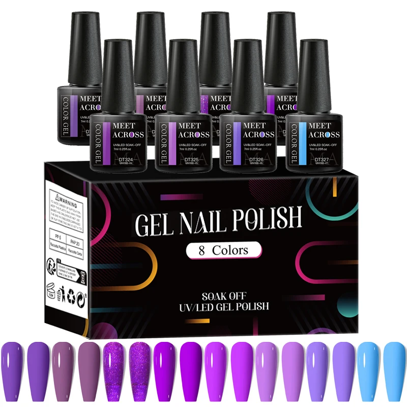 MEET ACROSS 형광 젤 네일 광택제 박스 포함, 밝은 네온 UV 젤 네일 아트 매니큐어 키트, 손톱용 여름, 세트당 8 개, 7ml