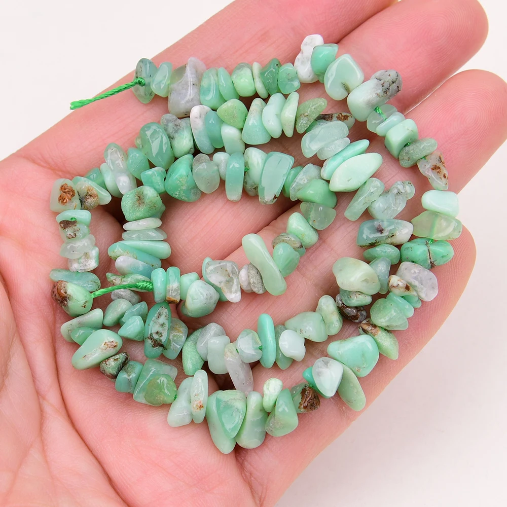 APDGG 5 Strands Natural Green Chrysoprase Freeform Nugget Chips Loose Beads Gems Stone Strand 15.5'' Jewelry Making DIY