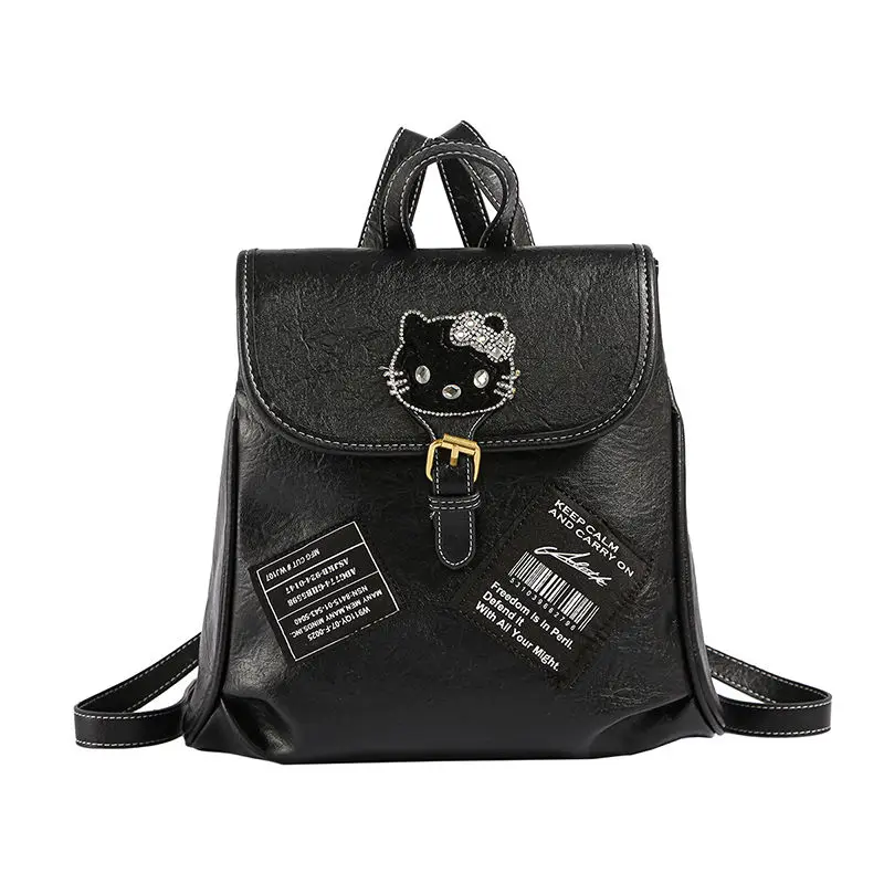 PU Leather Backpack for Women Girls Hello Kitty Luxury Designer Mini Size School Backpack for College Students Waterproof