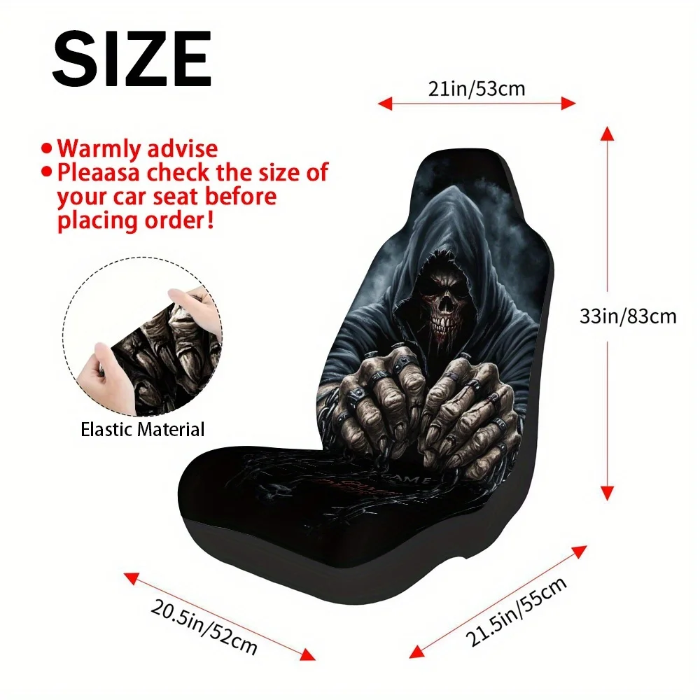 2pcs Gothic Grim Reaper Car Seat Covers Set - Dark Fantasy Vehicle Seat Covers With Chains Print, Fit For SUVs, Sedans, Hatchbac