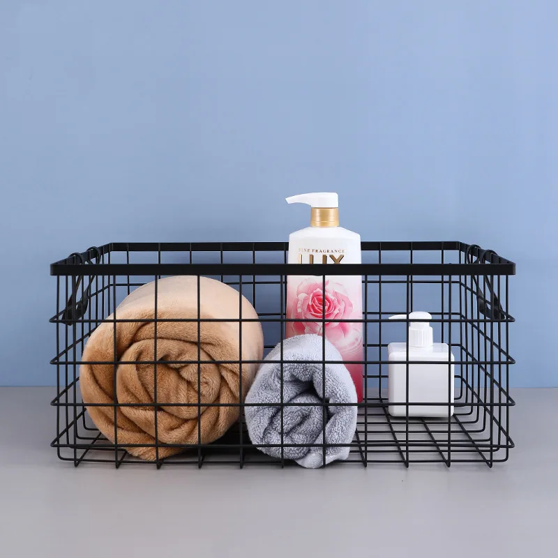 1 PC Black Iron Storage Basket Storage Basket Multifunctional Wire Mesh Desktop Storage Organizer for Home Wicker Supplies