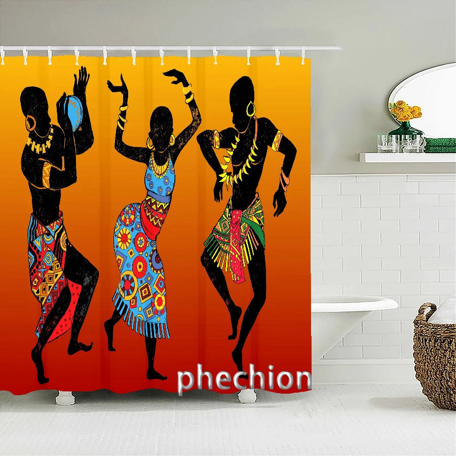 African Afro Girls Women Shower Curtain 3D Bathroom Curtain Fabric Waterproof Polyester Washable Bath Screen Curtain Set X06